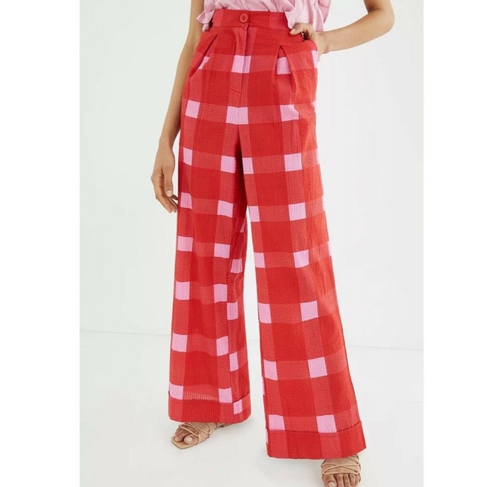Anthropologie porridge red preppy plaid wide leg pants